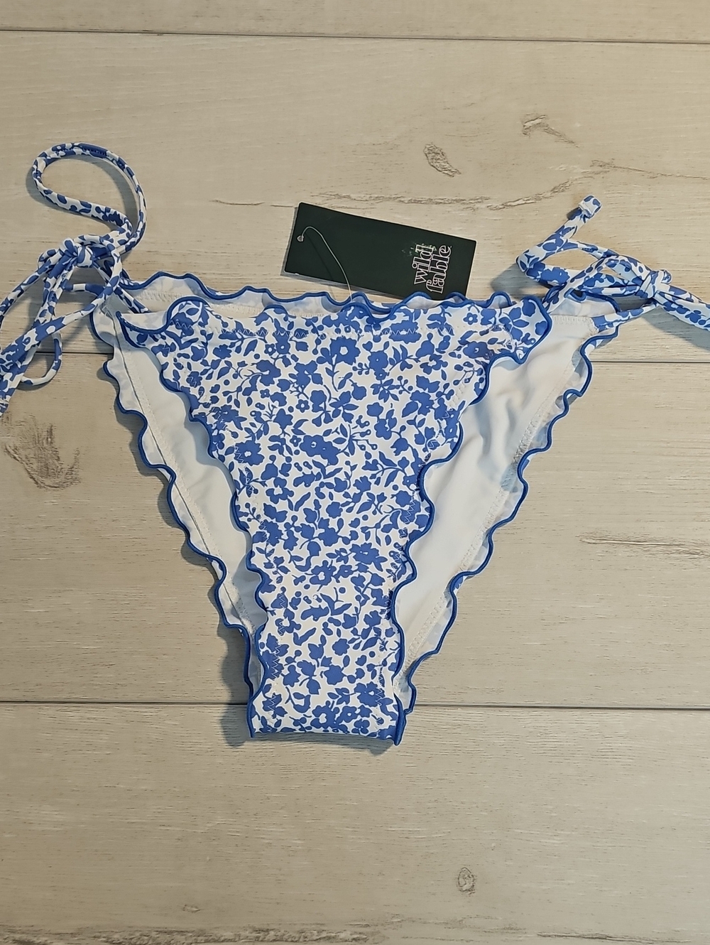 Wild Fable Women's XS Blue & White Floral Print Tie-Side Bikini Bottom